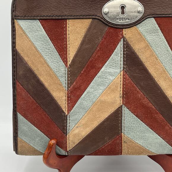 FOSSIL Leather Suede Chevron Tablet Case Zipper Career Classic Designer - Picture 2 of 13